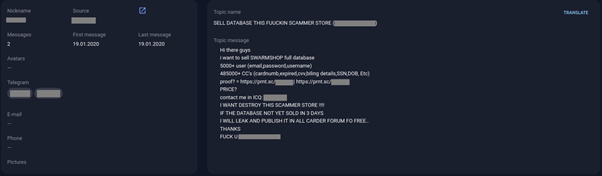 swarmshop data hacked